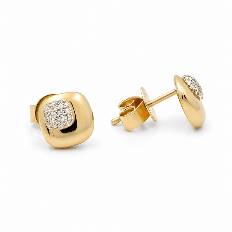 10K Yellow Gold Stud Diamond Earrings with 0.12Tw Round Diamonds - Miral Jewelry