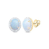10K Yellow Gold Stud Earrings with 0.37Tw Round Diamonds and 9x7mm Opal - Miral Jewelry