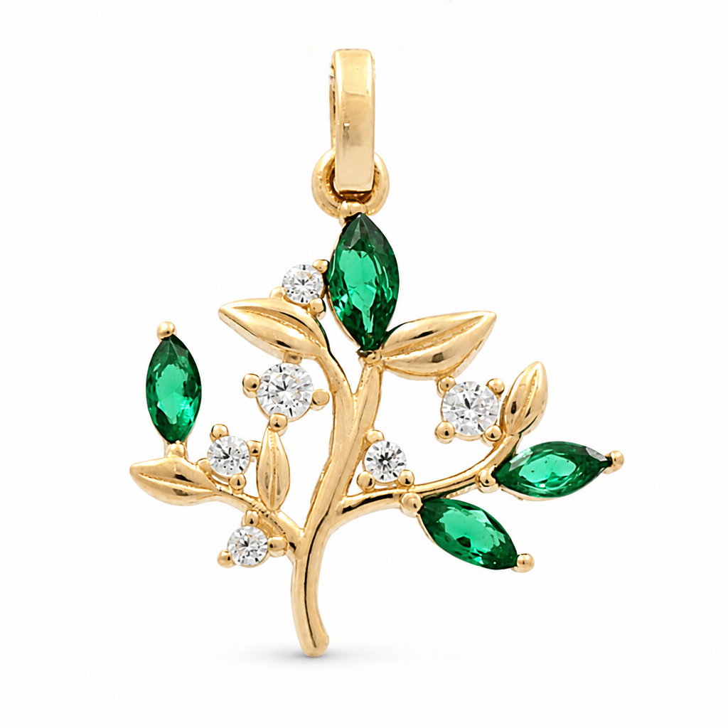10K Yellow Gold Tree with Cz Pendant - Miral Jewelry