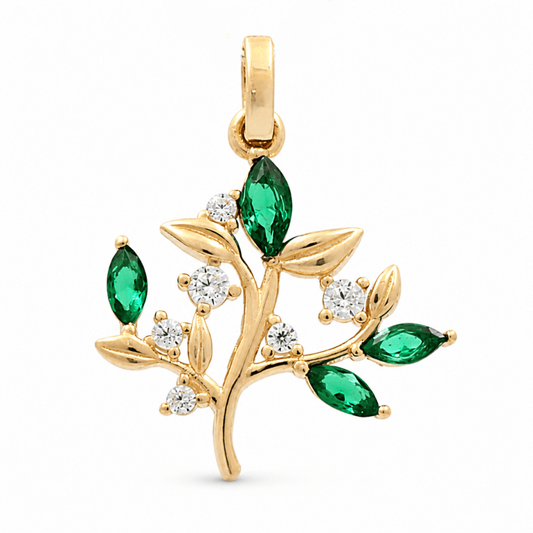 10K Yellow Gold Tree with Cz Pendant - Miral Jewelry