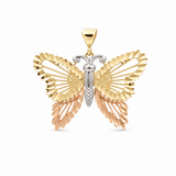 10K Yellow Gold Tri Color Diamond Cut Butterfly Medal Pendant - Miral Jewelry
