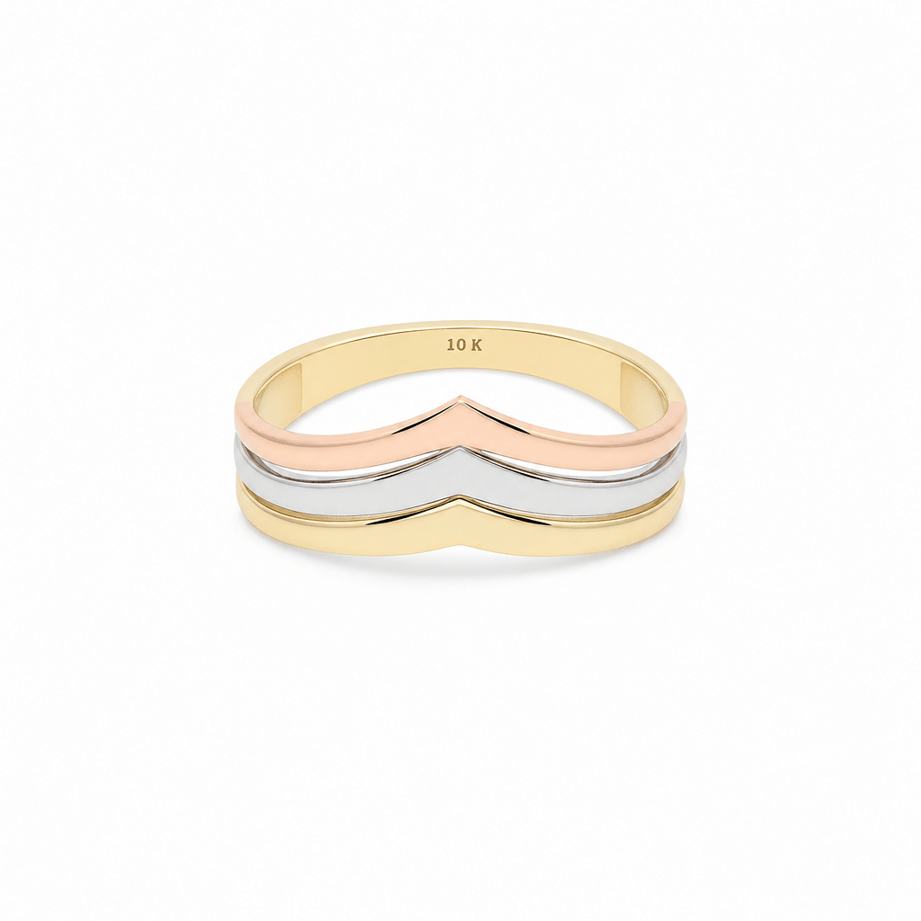 10K Yellow Gold Tri Color Fashion Women's Ring - Miral Jewelry