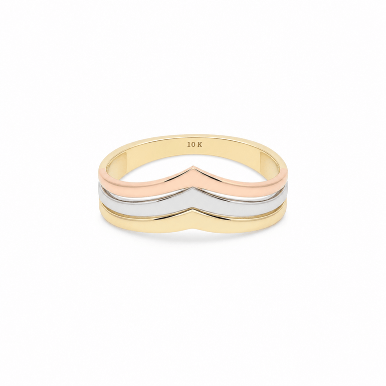 10K Yellow Gold Tri Color Fashion Women's Ring - Miral Jewelry