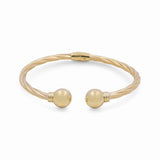 10K Yellow Gold Twisted Cuff Bangle with Ball Ends - Miral Jewelry