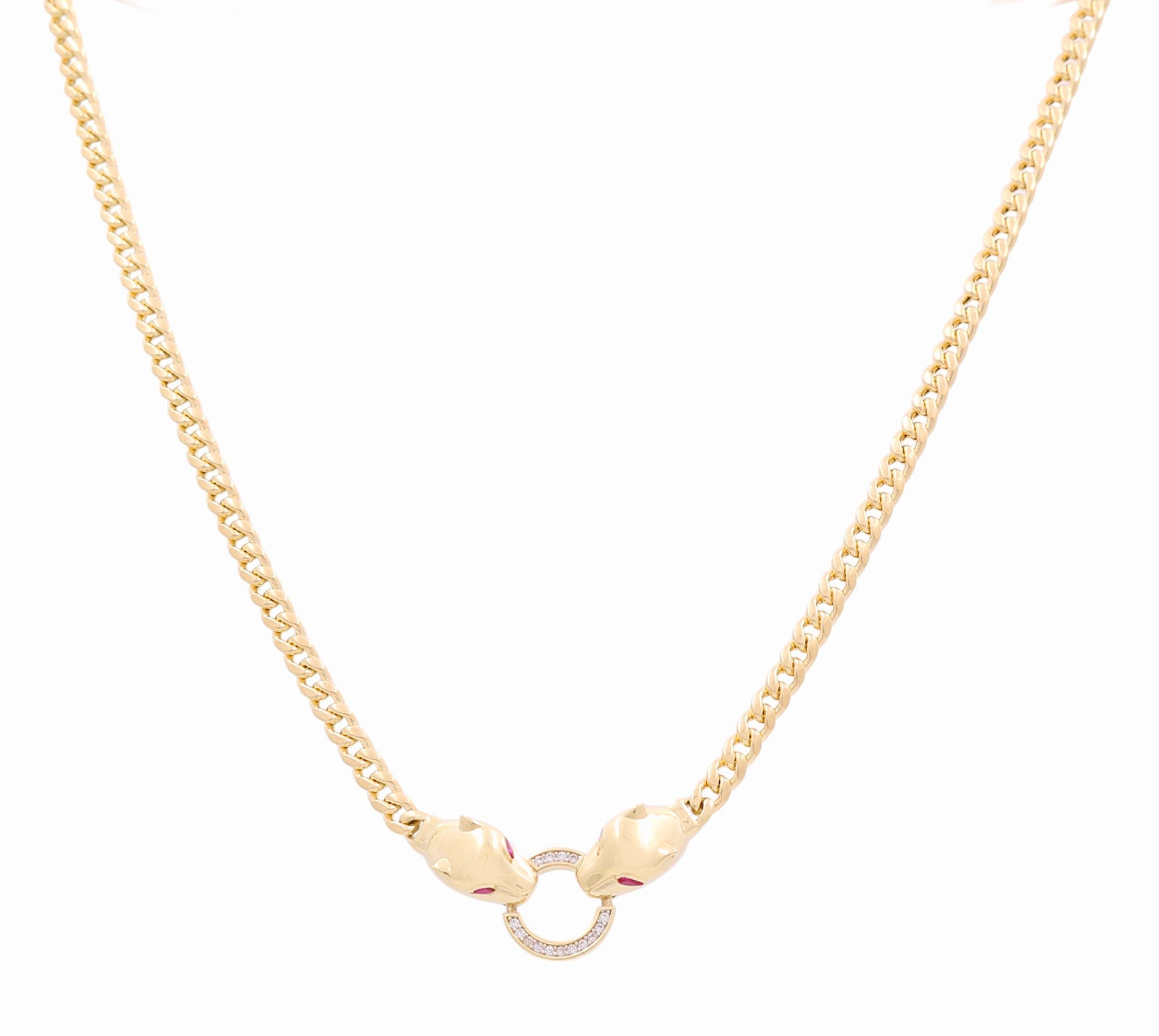 10K Yellow Gold Two Panter Head Necklaces - Miral Jewelry