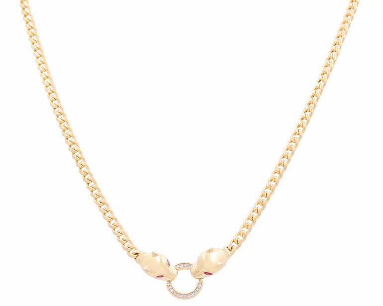 10K Yellow Gold Two Panter Head Necklaces - Miral Jewelry