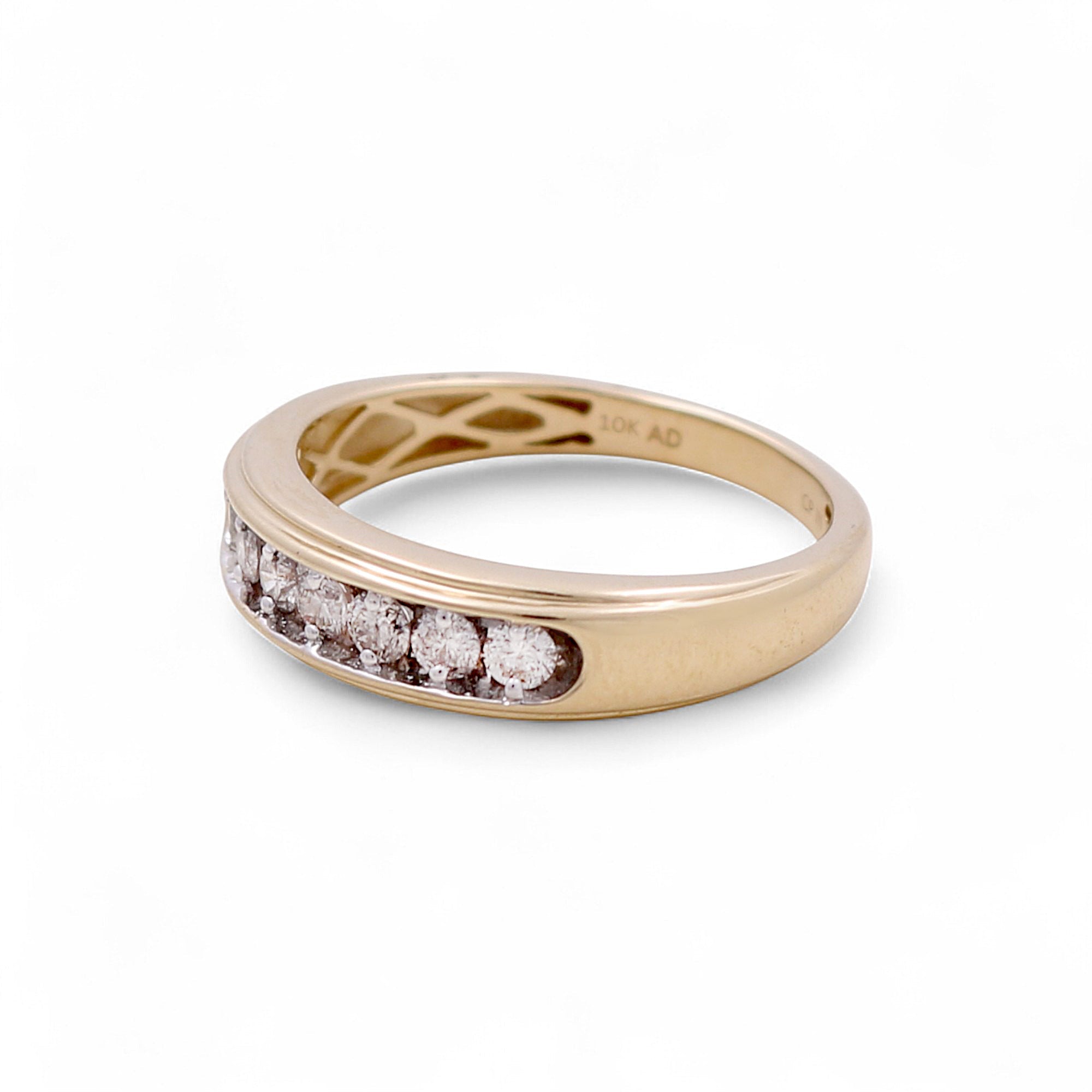 10K Yellow Gold Wedding Band with 0.50Tw Round Diamonds - Miral Jewelry