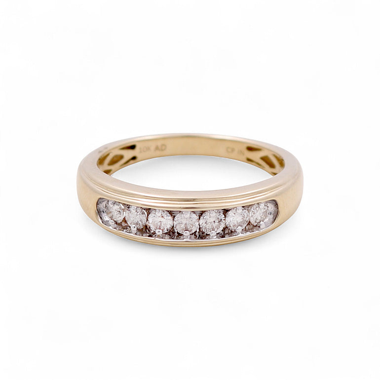 10K Yellow Gold Wedding Band with 0.50Tw Round Diamonds - Miral Jewelry