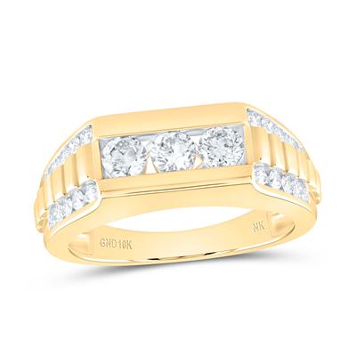 10K Yellow Gold Men's Three-Stone Channel Diamond Band 1.20 ct tw