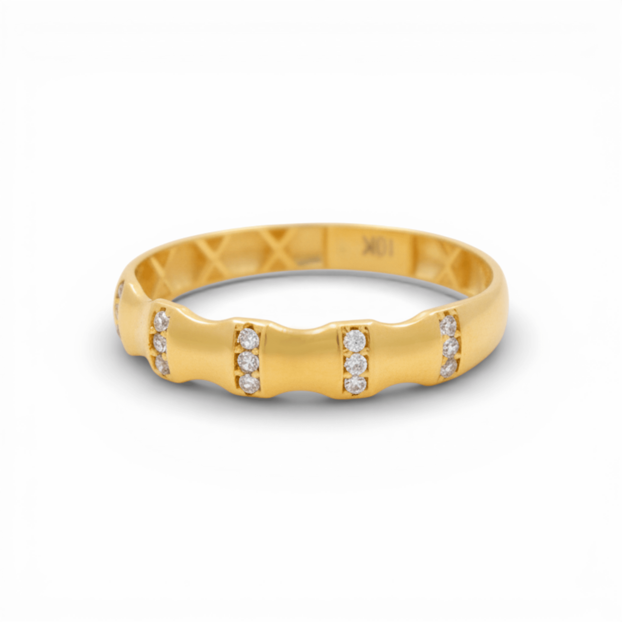 10K Yellow Gold Wedding Band with CZ Ring - Miral Jewelry