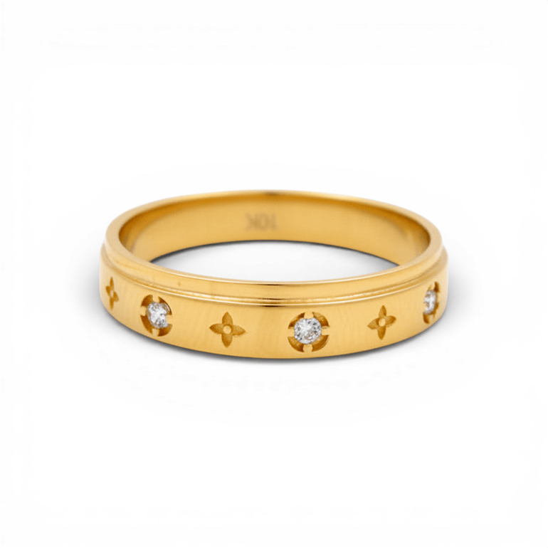 10K Yellow Gold Wedding Band with CZ Ring - Miral Jewelry