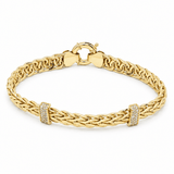 10K Yellow Gold Wheat Chain Bracelet with CZ Stations – 7.5" - Miral Jewelry