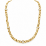 10K Yellow Gold Wheat Chain Necklace with CZ Stations – 18" - Miral Jewelry