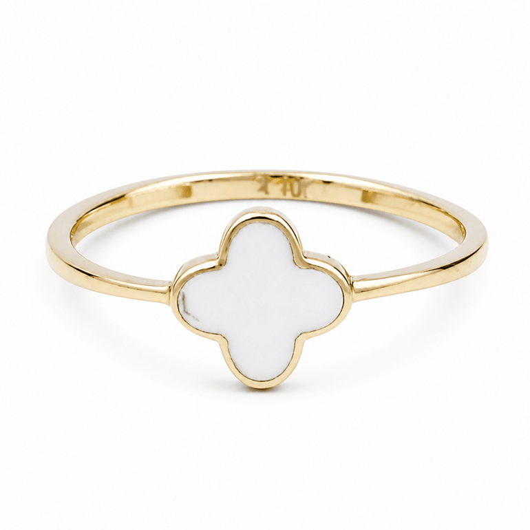 10K Yellow Gold White Clover Fashion Women's Ring - Miral Jewelry