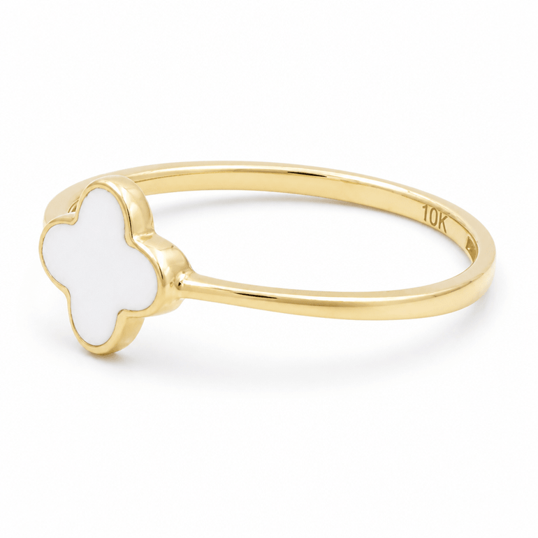 10K Yellow Gold White Clover Fashion Women's Ring - Miral Jewelry