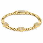 10K Yellow Gold Monaco Bracelet with Pavé CZ Hearts 5mm, 7.5in