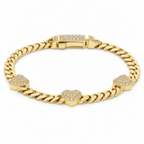 10K Yellow Gold Monaco Bracelet with Pavé CZ Hearts 5mm, 7.5in