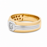 10K Two Tone White/Yellow Band Diamond Men's Ring With One Round Diamonds