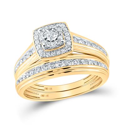 14K Yellow Gold Cushion Halo Diamond Trio Wedding Set 0.87 ct tw – view 2