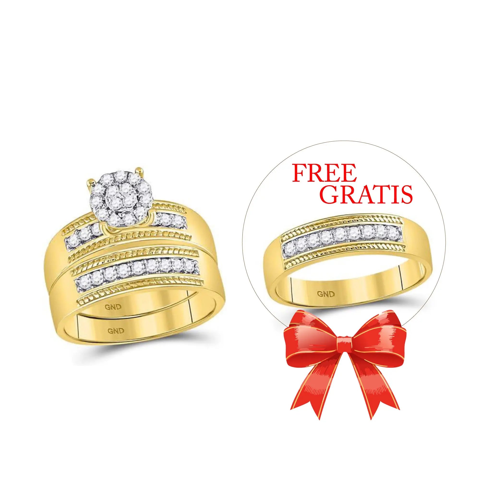 10k Yellow Gold  Classic 3 Pieces Set Ring 0.75 tw Round Diamonds Miral Jewelry