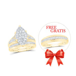 10k Yellow Gold  Marquise 3 Pieces Set with 1.00 tw Round Diamonds
