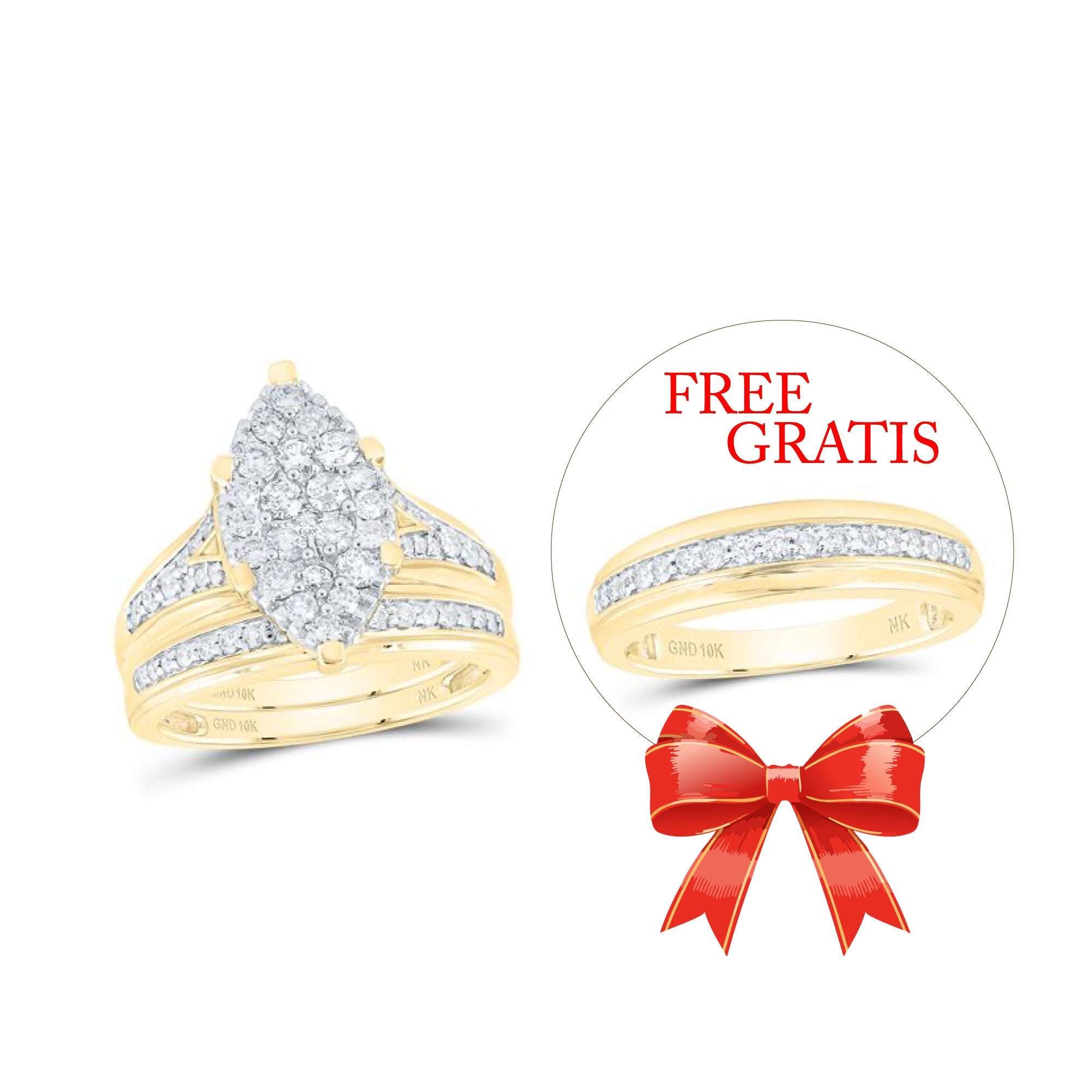 10k Yellow Gold  Marquise 3 Pieces Set with 1.00 tw Round Diamonds