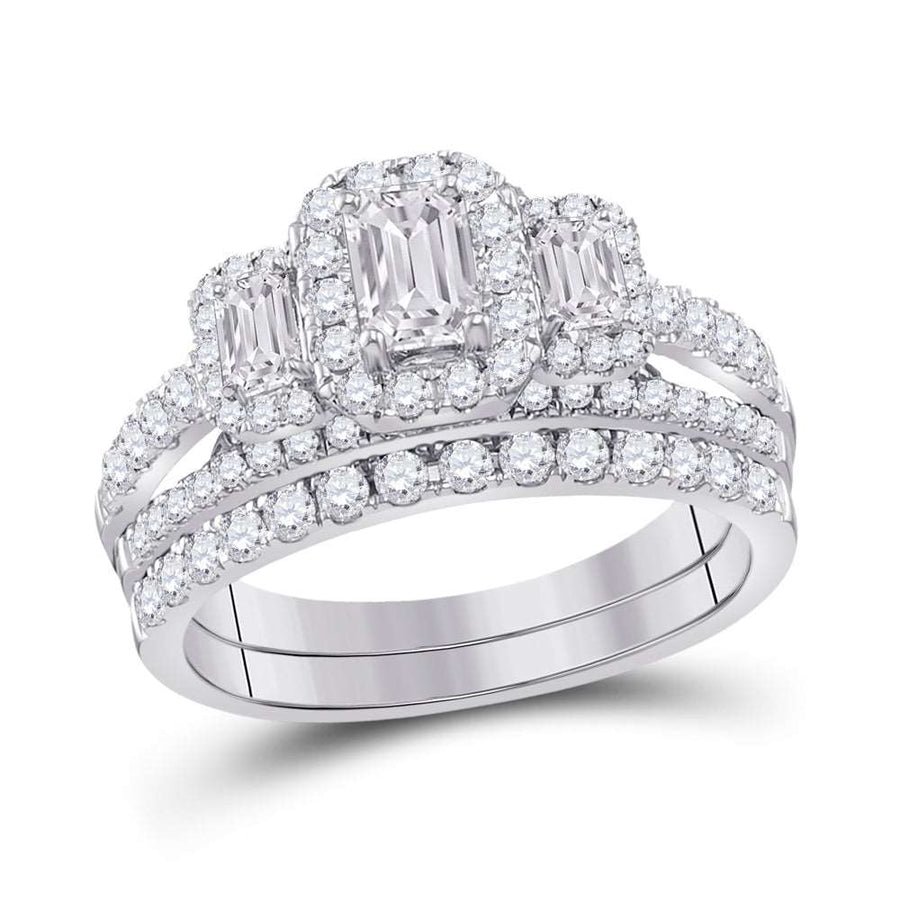 Diamond 3-stone Halo Bridal Wedding Ring Set 1-1/2 Cttw (Certified)