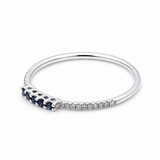 14K White Gold Band Diamond Fashion Ring with 0.06Tw Round Diamonds and 0.07Tw Round Sapphires