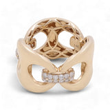 Here's a rephrased version using the given product data:
"Miral Jewelry's 14K Yellow Gold fashion ring features an intricate design adorned with diamonds, making it a perfect choice for women.
