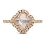 Yellow Gold 14K Moon Stone Clover Fashion Ring With Diamonds Miral Jewelry