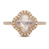 Yellow Gold 14K Moon Stone Clover Fashion Ring With Diamonds Miral Jewelry