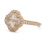 Yellow Gold 14K Moon Stone Clover Fashion Ring With Diamonds Miral Jewelry