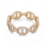 The Miral Jewelry 18K Yellow Gold Fashion Diamond Woman Ring, featuring a chain-link design and small diamonds evenly spaced around the band, epitomizes the essence of luxurious fashion diamond jewelry for women.