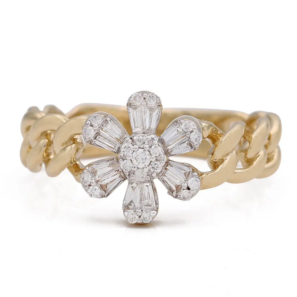 Yellow Gold 14K Flower Fashion Ring With Diamonds Miral Jewelry