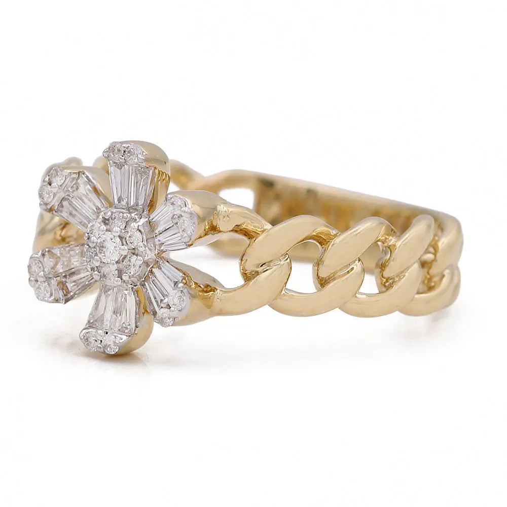 Yellow Gold 14K Flower Fashion Ring With Diamonds Miral Jewelry