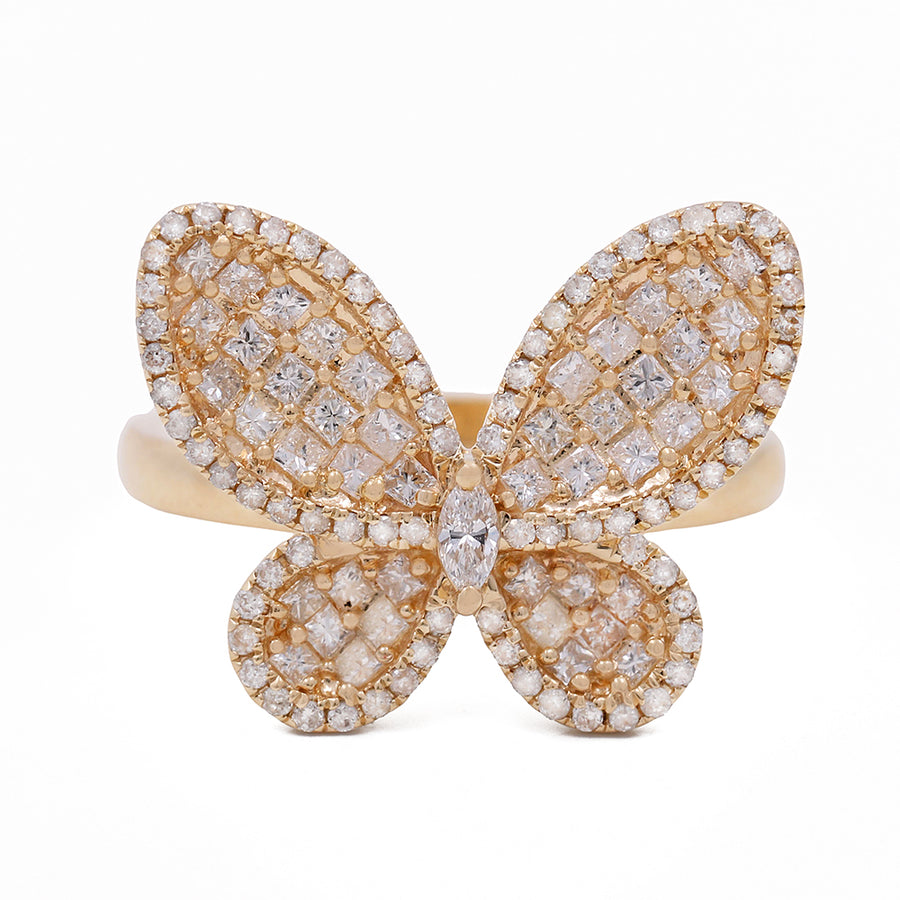 A 14K Yellow Gold Women's Diamond Butterfly Ring with 1.21 TW Round Diamonds from Miral Jewelry.