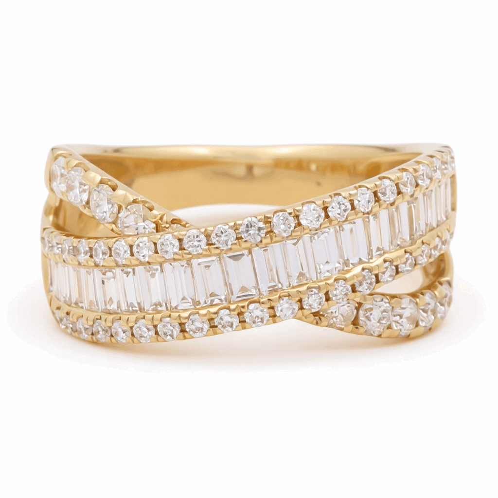 14K Yellow Gold Fashion Diamond Fashion  Ring with 0.59Tw Baguette Diamonds and 0.68Tw Round Diamonds