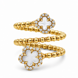 14K Yellow Gold Two Mop Clovers Diamond Fashion Ring with 0.20Tw Round Diamonds