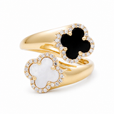 14K Yellow Gold 2 Flower Diamond Fashion Ring with 0.24Tw Round Diamonds