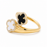 14K Yellow Gold 2 Flower Diamond Fashion Ring with 0.24Tw Round Diamonds