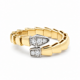14K Two Tone White/Yellow Snake Diamond Fashion Ring with 0.12Tw Round Diamonds