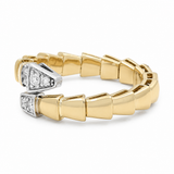 14K Two Tone White/Yellow Snake Diamond Fashion Ring with 0.12Tw Round Diamonds