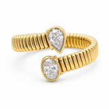 14K Yellow Modern Diamond Fashion Ring with 0.24Tw Oval Diamonds and 0.18Tw Pear Diamonds