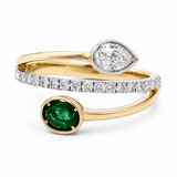 14K Yellow Modern Diamond Fashion Ring with 0.28Tw Pear Diamonds and 0.35Tw Oval Emeralds