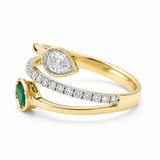 14K Yellow Modern Diamond Fashion Ring with 0.28Tw Pear Diamonds and 0.35Tw Oval Emeralds