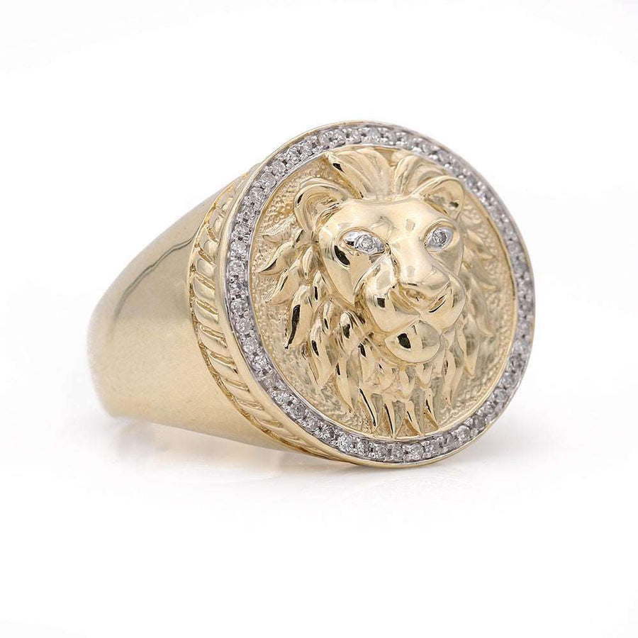 Men's Yellow Gold 10k Lion Diamond Ring