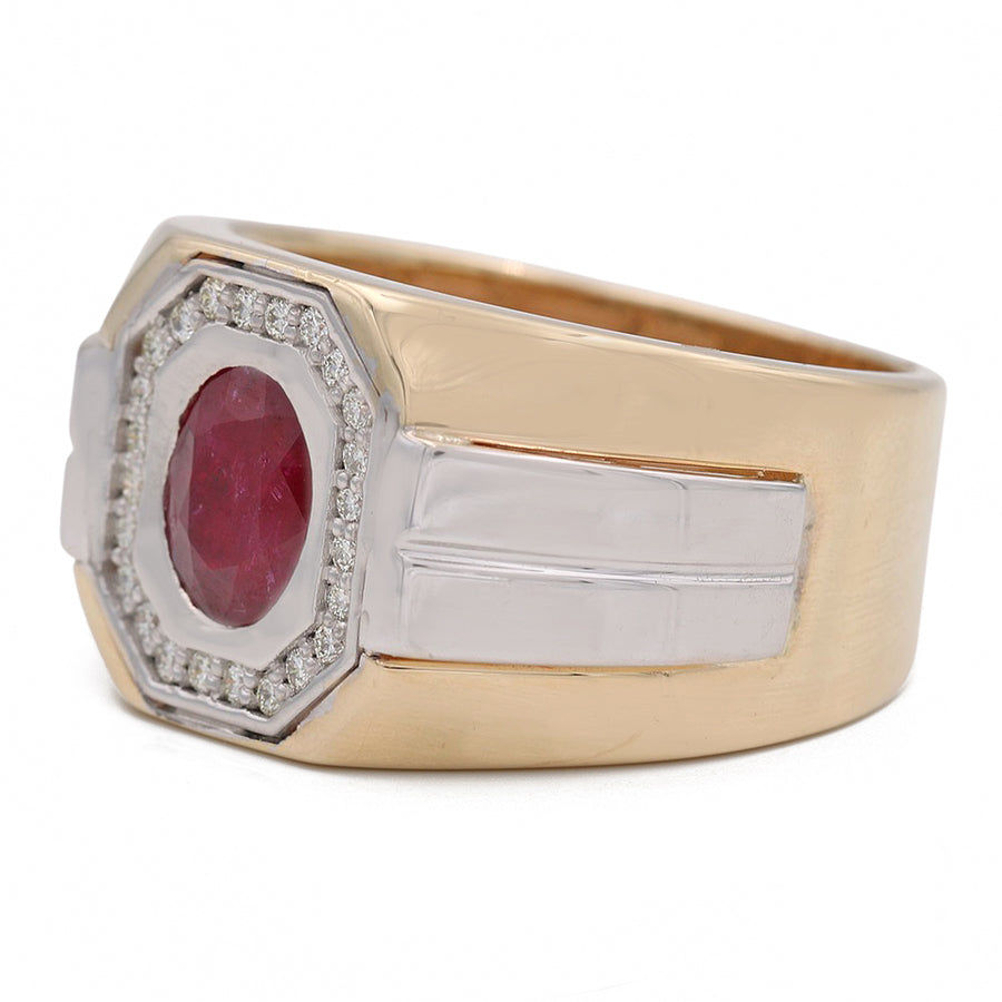 Two Tone white and Yellow Gold Fashion Ring With Diamond and Ruby