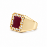 10k Yellow Gold Modern Diamond With 0.65Tw Round Diamond And Emerald Cut Ruby Ring Men's