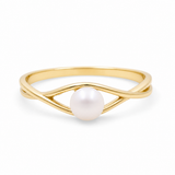 14K Yellow Gold Diamond Cut Pearl Fashion Women's Ring