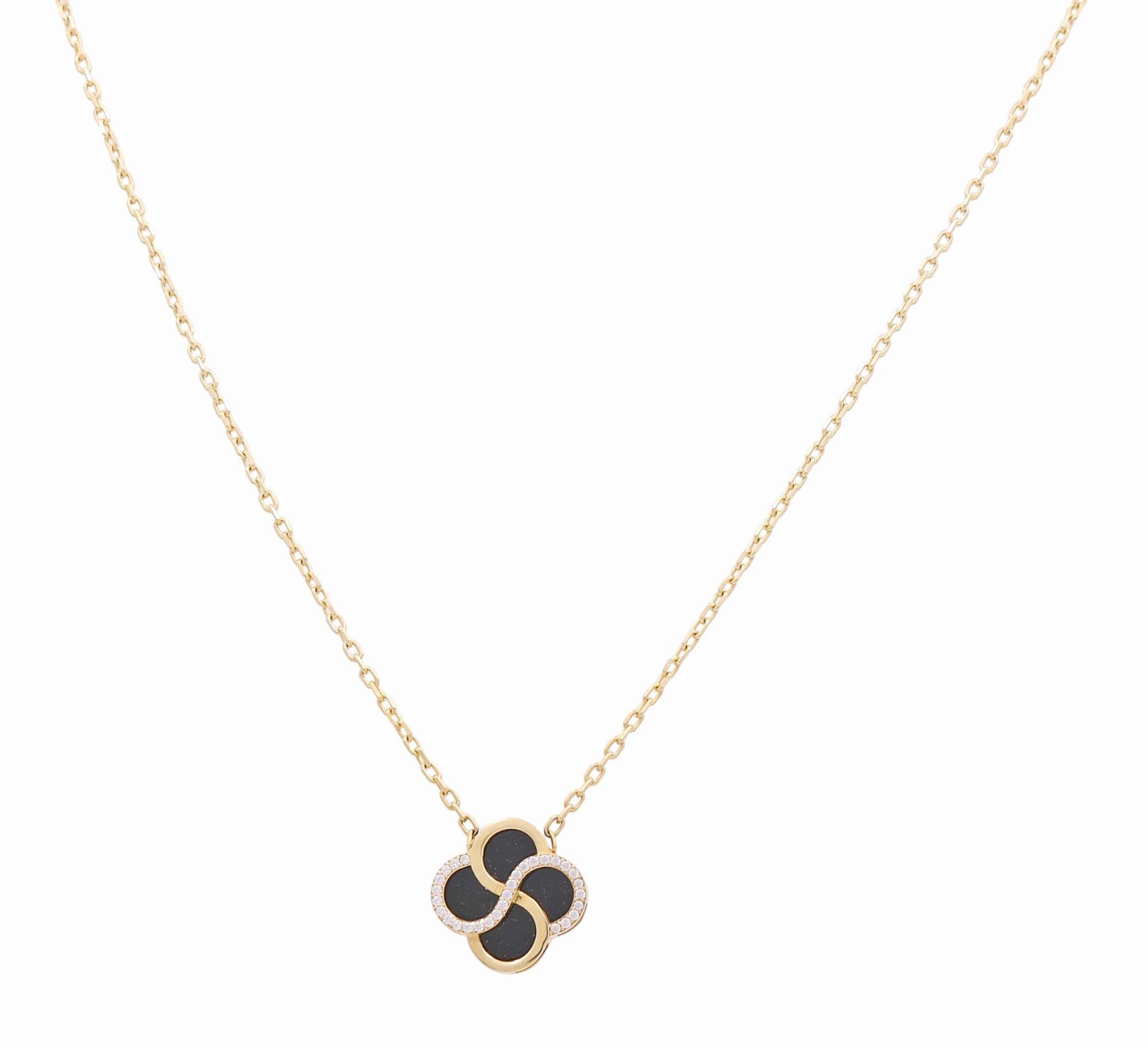 14 k Yellow Gold Black Flower Women's Necklace - Miral Jewelry